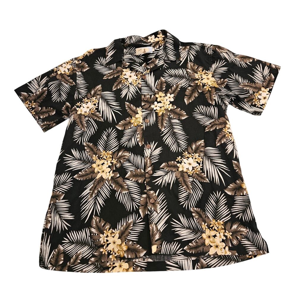 High Surf Hawaiian Shirt Mens Large Black Tropical Floral Button Front